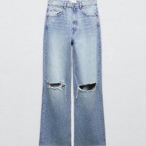 Zara Ripped High Rise Wide Leg Jeans, size 8